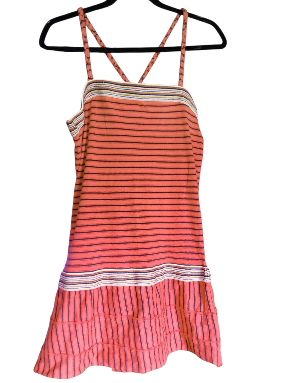 Rare Find! Free People Vintage Y2K Sz Small Coral Striped Beach Shift Dress Boho
